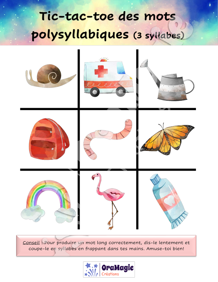 Tic-tac-toe des mots polysyllabiques - 3$