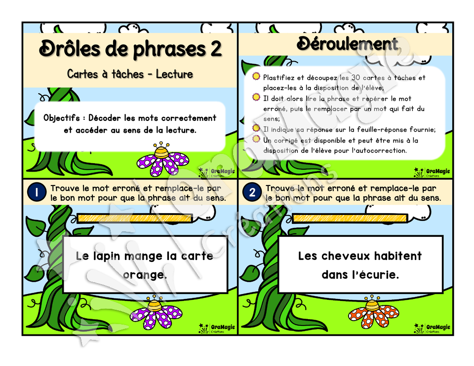 Cartes à tâches - Drôles de phrases 2 