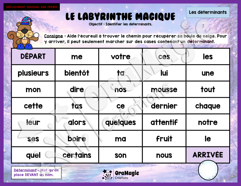Le labyrinthe magique des classes de mots - Thème Hiver 