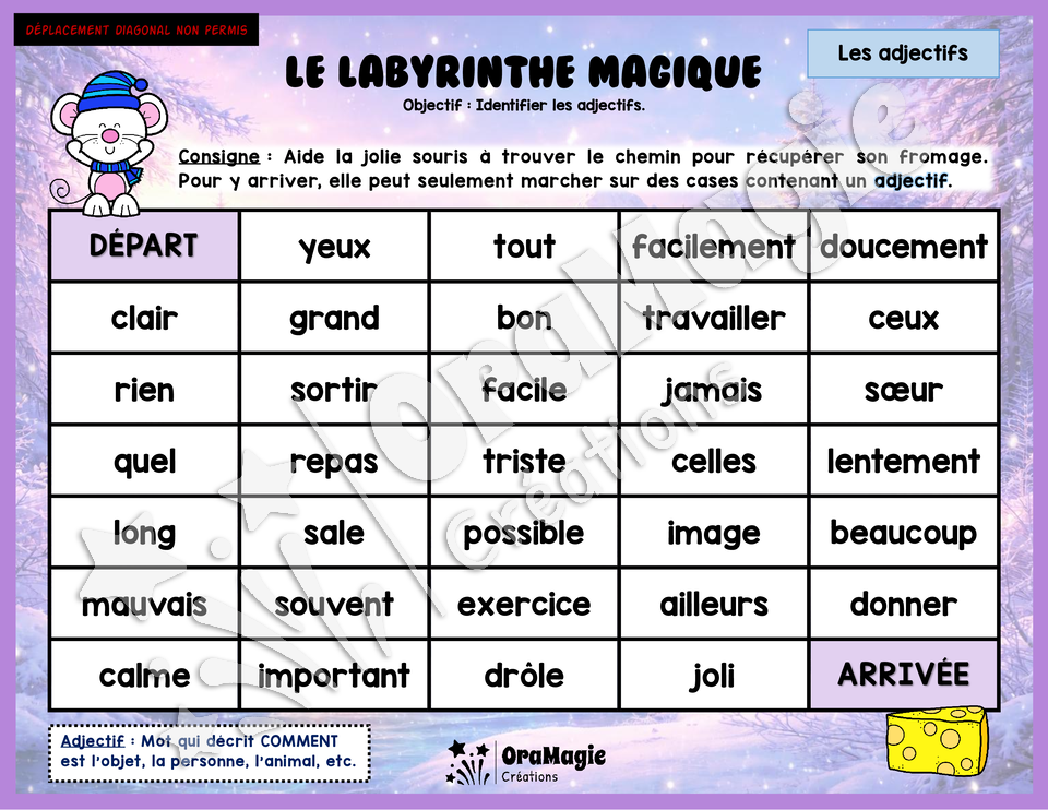Le labyrinthe magique des classes de mots - Thème Hiver 