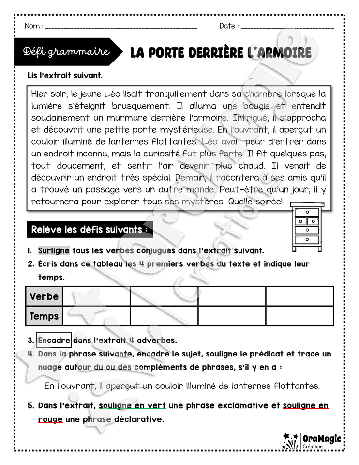 Défi grammaire - La porte derrière l'armoire