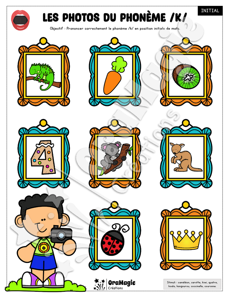 Les photos du phonème -k- 3 positions