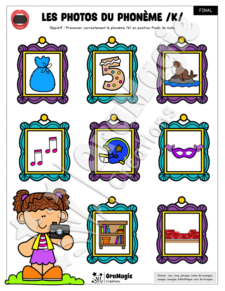 Les photos du phonème -k- 3 positions